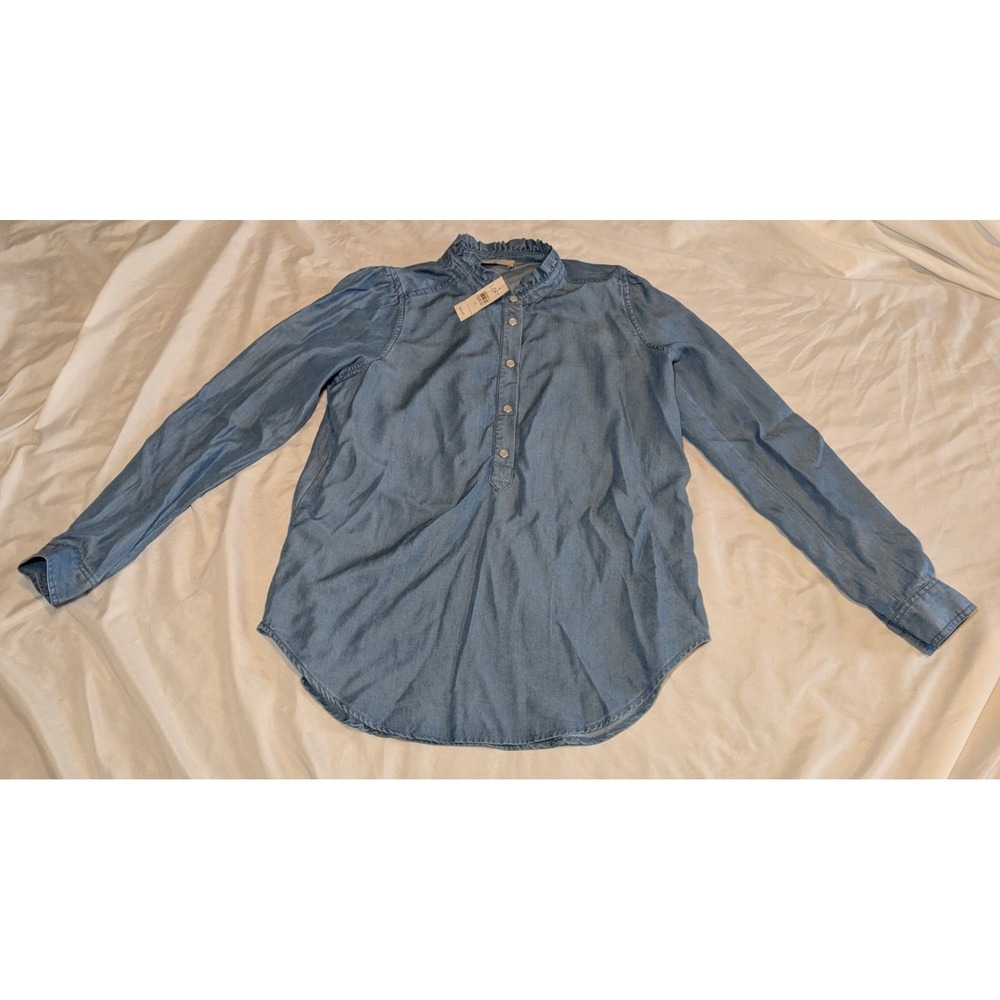 NWT LOFT Women's Blue Denim Style Shirt With Pearl Snaps 100%‎ Lyocell Size XS